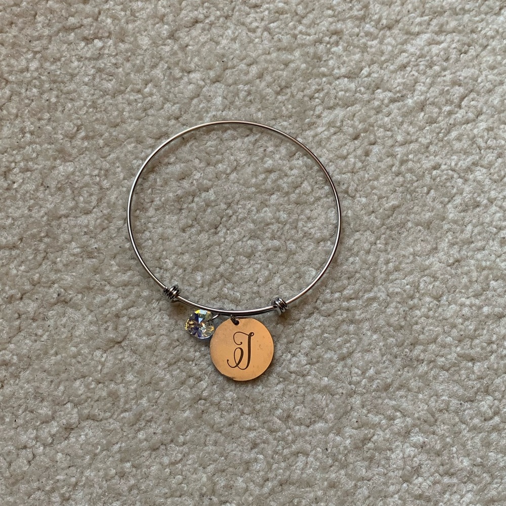 J initial charm bracelet with faux diamond